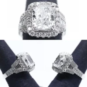 14K White Gold Cushion Cut Engagement Ring with Natural Diamonds featuring a Brilliant Cushion Cut Center Stone and Diamond Accent Setting