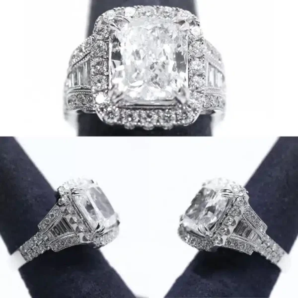 14K White Gold Cushion Cut Engagement Ring with Natural Diamonds featuring a Brilliant Cushion Cut Center Stone and Diamond Accent Setting