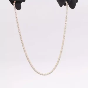 14K Yellow Gold Diamond Tennis Chain 17 Inch Necklace with Brilliant 10-Point Diamonds in Genuine 14K Gold