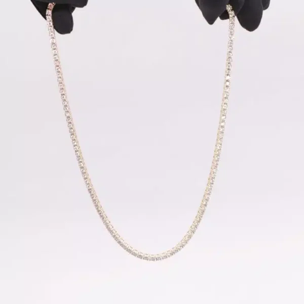 14K Yellow Gold Diamond Tennis Chain 17 Inch Necklace with Brilliant 10-Point Diamonds in Genuine 14K Gold