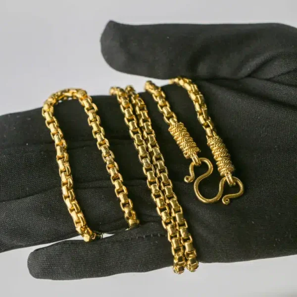 Box Style 24K Yellow Gold 28-Inch Chain Necklace with Classic Box Chain Design and High-Polish Genuine Gold Finish