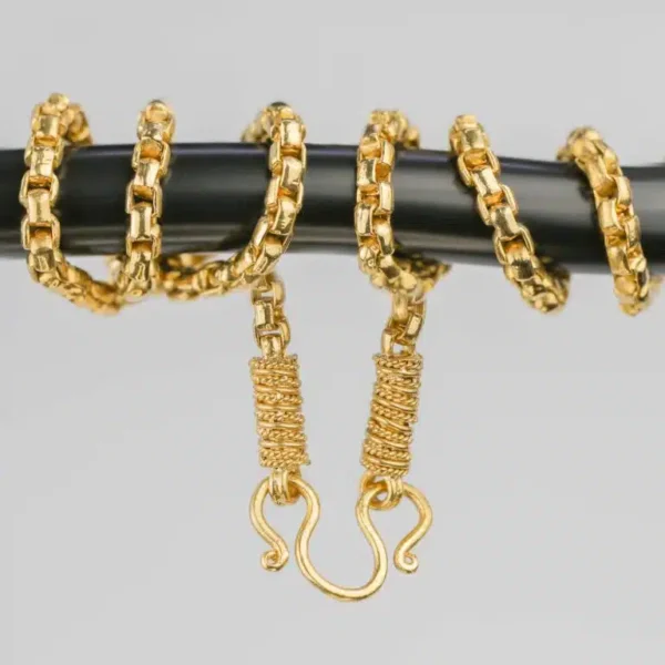 Box Style 24K Yellow Gold 28-Inch Chain Necklace with Classic Box Chain Design and High-Polish Genuine Gold Finish