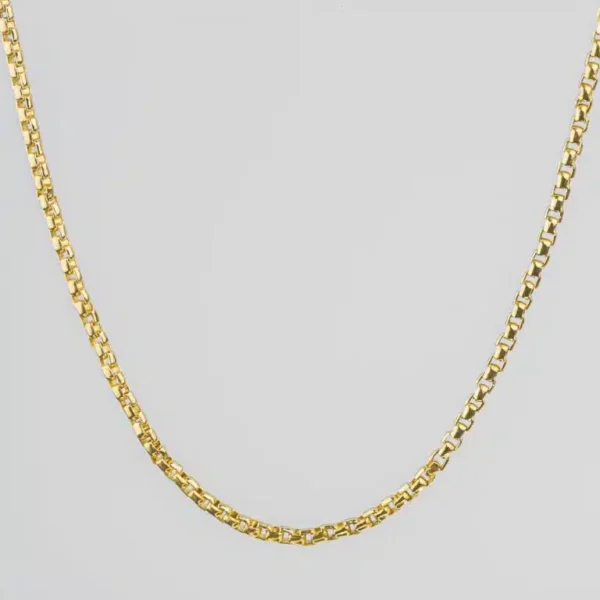 Box Style 24K Yellow Gold 28-Inch Chain Necklace with Classic Box Chain Design and High-Polish Genuine Gold Finish