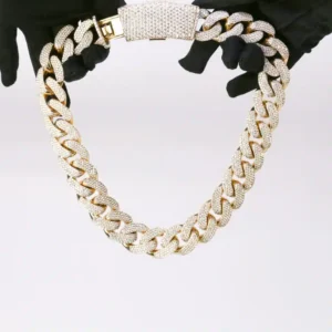 Old Cuban Chain Iced Out Diamond 20-Inch 14KT Gold Necklace with Brilliant Hand-Set Diamonds and Classic Cuban Link Design