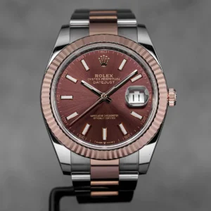 Rolex Datejust 41mm with a Two-Tone Rose Gold finish and Chocolate Dial.