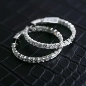 Diamond Hoop Earrings crafted in 18K White Gold with Brilliant Natural Diamonds and a Classic Hoop Design for Elegant Everyday and Formal Wear