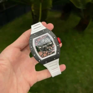 Dong-Ho-Richard-Mille-RM055-Bubba-Watson-Carbon-Replica-11-BBR-45mm-1-768x768-1 Richard Mille RM055 Bubba Watson Carbon 1:1 BBR 50mm watch with a carbon-style tonneau case, skeletonized dial, sapphire crystal, and premium rubber strap.