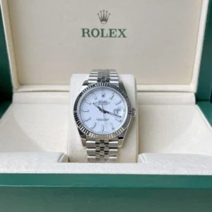 DateJust 41 126334 QF 1:1 Best Edition with 904L steel, Ice Blue Stick Dial, Jubilee Bracelet, QF3235 movement, and 149g weight.