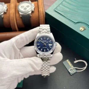 DateJust 41 126334 QF 1:1 Best Edition with 904L steel, Blue Textured Stick Dial, Jubilee Bracelet, QF3235 movement, and 149g weight.