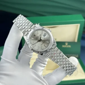 DateJust 41 126334 QF 1:1 Best Edition with 904L steel, Silver Stick Dial, Jubilee Bracelet, QF3235 movement, and 149g weight.