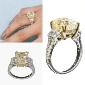Fancy Yellow Light Diamond Engagement Ring in 18K White Gold Two-Tone Setting with Natural Yellow Center Diamond and Brilliant White Diamond Accents