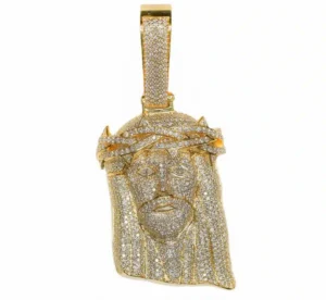Gold Jesus Pendant with Natural Diamonds featuring a detailed religious design in genuine gold with brilliant diamond accents