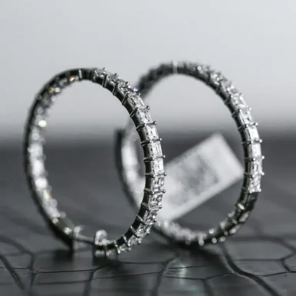 Diamond Hoop Earrings crafted in 18K White Gold with Brilliant Natural Diamonds and a Classic Hoop Design for Elegant Everyday and Formal Wear