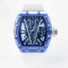 Richard Mille RM 27-02 watch with a skeletonized dial, lightweight tonneau-shaped case, manual-winding movement, and black rubber strap.