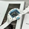Richard Mille RM055 Bubba Watson White from BBR Factory with a white ceramic-style tonneau case, skeletonized dial, sapphire crystal, and white rubber strap.