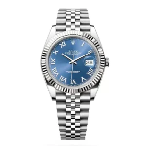 DateJust 41 126334 QF 1:1 Best Edition with 904L steel, Blue Roman Dial, Jubilee Bracelet, QF3235 movement, and 149g weight.