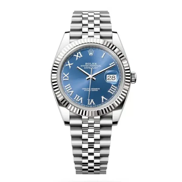 Rolex-126334-blue-roman-jub-stock-768x768.jpg DateJust 41 126334 QF 1:1 Best Edition with 904L steel, Blue Roman Dial, Jubilee Bracelet, QF3235 movement, and 149g weight.