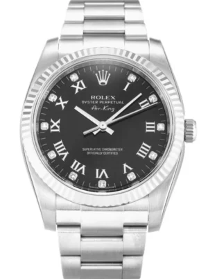 Rolex Air-King 34mm Black Dial 114234 Super Clone Rolex Air-King 34mm Black Dial 114234 Super Clone with a stainless steel Oyster case, fluted bezel, black dial, sapphire crystal, automatic movement, and Oyster bracelet.