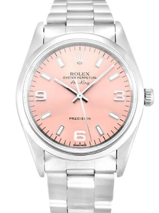 Rolex Air-King 34mm Pink Dial 14000-2 Super Clone Rolex Air-King 34mm Grey Dial 5500 Super Clone with a stainless steel Oyster case, grey dial, smooth polished bezel, acrylic-style crystal, automatic movement, and Oyster bracelet.