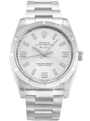 Rolex Air-King 34mm Silver Dial 114210 Super Clone Rolex Air-King 34mm Silver Dial 114210 with a stainless steel Oyster case, silver dial, sapphire crystal, smooth bezel, automatic movement, and Oyster bracelet.