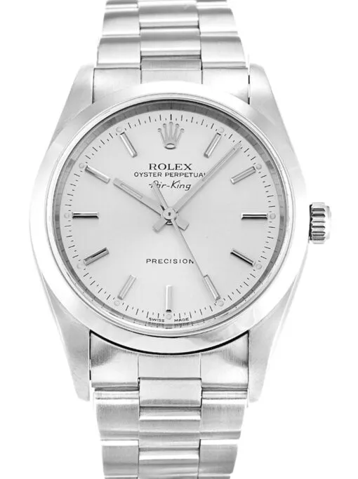 Rolex Air-King 34mm Silver Dial 14000M Super Clone Rolex Air-King 34mm Silver Dial 14000M Super Clone with a stainless steel Oyster case, smooth polished bezel, silver dial, sapphire crystal,