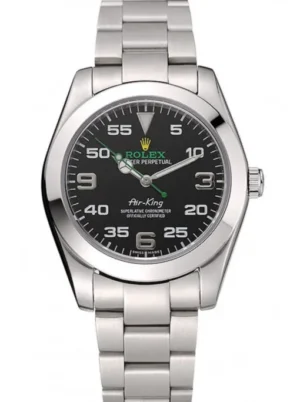 Rolex Air-King 38mm Black Dial 1454020 Super Clone with a stainless steel Oyster case, smooth polished bezel, black dial, sapphire crystal, automatic movement, and Oyster bracelet.