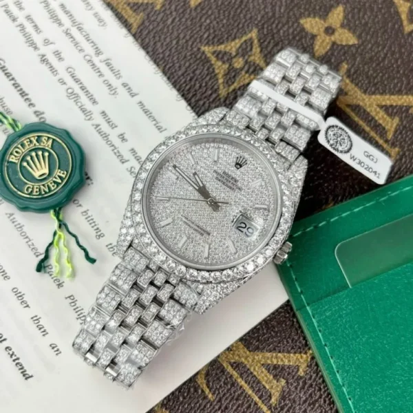 Rolex DateJust Custom Full Diamonds Moissanite 41mm Rolex DateJust Custom Full Diamonds Moissanite 41mm with brilliant moissanite stone setting and luxury diamond-style finish.