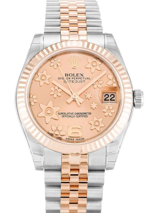 Rolex Datejust Mid-Size 31mm Reference 178271 Super Clone with a Pink Floral Dial.