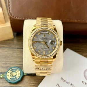 Rolex Day-Date 36mm RA Factory Super Clone with a meteorite dial and President bracelet.