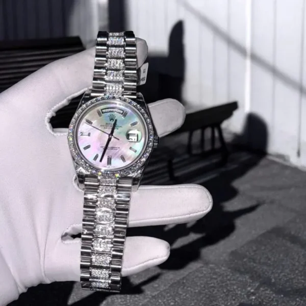 Rolex Day-Date 36mm Mother Of Pearl Dial with Moissanite Diamonds Rolex Day-Date 36mm Mother of Pearl Dial with Moissanite