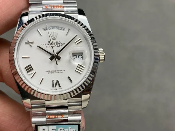 Rolex Day-Date 40 228239 Super Clone White Dial Rolex Day-Date 40 Reference 228239 Super Clone with a White Dial and President bracelet.