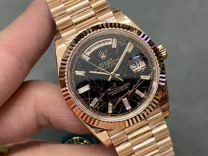 Rolex Day-Date 40 reference 228235 with a Rose Gold finish, Eisenkiesel Diamond Dial, and President bracelet