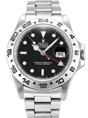Rolex Explorer 40mm Black Dial 16550 Super Clone Rolex Explorer 40mm Black Dial 16550 Super Clone with a stainless steel case, smooth bezel, Oyster bracelet, and automatic movement.
