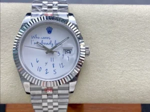 Rolex DateJust 41 Smooth Blue Jubilee Super Clone with a blue dial, smooth bezel, and Jubilee bracelet.