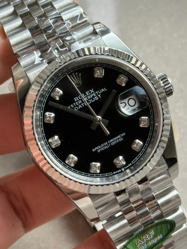 WhatsApp-Image-2025-11-21-at-20.48.42-scaled-1 DateJust 36 SS 126233 ARF 1:1 Best Edition with Black Diamonds Dial, Jubilee Bracelet, and SH3235 movement.