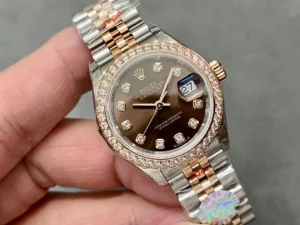 WhatsApp-Image-2026-01-07-at-1.52.22-AM Rolex DateJust 28mm Steel & Rose Gold 279381RBR with a chocolate diamond-set dial.
