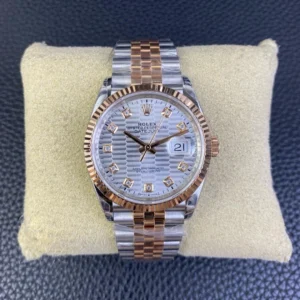 Rolex Datejust 36 126231 Two Tone Rose Gold with a silver motif diamond dial and Jubilee bracelet, 2023 model.