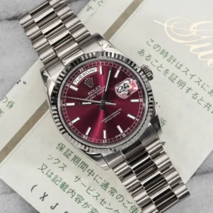 Day-Date 36 QF V3 Super Clone with a 904L stainless steel case, Red Stick Dial, VR3255 automatic movement, and President bracelet.