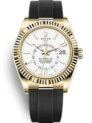 replica-rolex-sky-dweller-42mm-white-dial-326238-510x683-1 Rolex Sky-Dweller 42mm White Dial Super Clone with a fluted Ring Command bezel, Oyster bracelet, and automatic movement