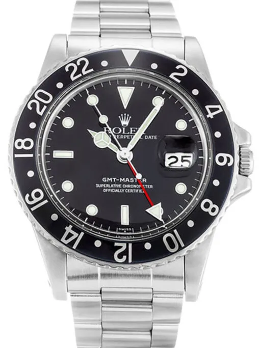13-3 Rolex GMT-Master 40mm Black Dial 16750 Super Clone featuring a stainless steel case, Black Dial, 24-hour GMT bezel, Oyster bracelet, and automatic movement.