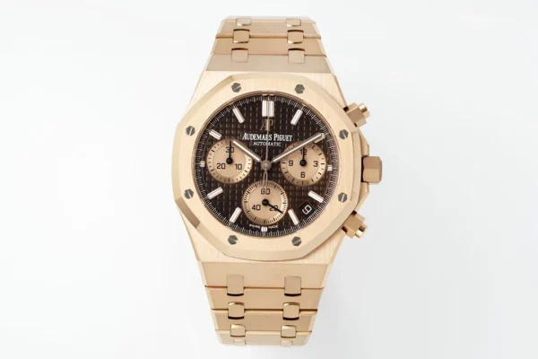13392052646238390 Audemars Piguet Royal Oak Chrono 26240 RG APSF with a brown and rose gold dial and matching rose gold bracelet.