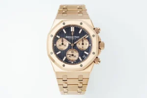 13392053886789949 Audemars Piguet Royal Oak Chrono 26240 RG APSF with a blue and rose gold dial and matching rose gold bracelet.