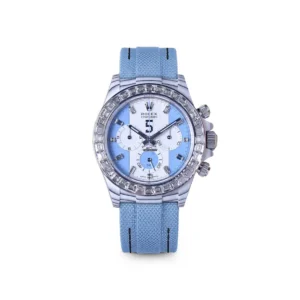 Daytona DIW White Carbon Case DIWF Edition featuring a Baby Blue and White Crystal Dial, crystal-set bezel, white carbon case, baby blue nylon strap, and DD4801 automatic chronograph movement