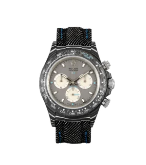 2025080808_5000x Daytona DIW Black Carbon Case DIWF Edition featuring a Gray and White Dial, black carbon case, fixed carbon tachymeter bezel, black nylon strap, and DD4801 automatic chronograph movement.