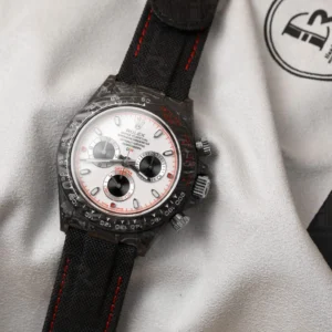 20mm-Velcro-watch-band-for-Rolex-diw-daytona-sailcloth-Canvas-nylon-watch-strap-3-1536x1536-1 Daytona DIW Carbon N6F 1:1 Best Edition featuring a White Dial, carbon case, fixed carbon tachymeter bezel, black nylon strap, and DD4801 automatic chronograph movement.