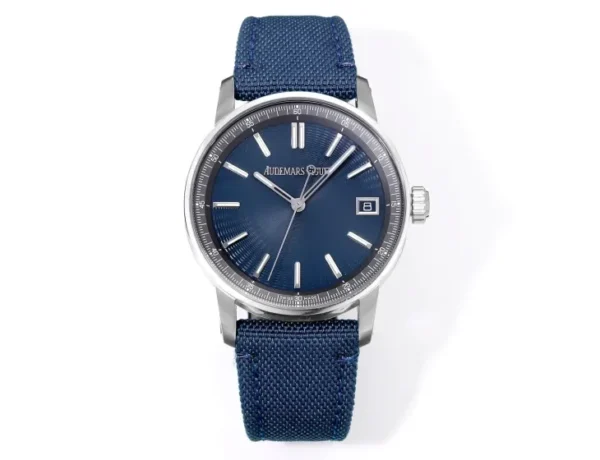 4D238275-729C-AC86-90E0-E6D5AEE78A0A Audemars Piguet CODE 11.59 Automatic 41mm Night Blue Dial Stainless Steel Blue Fabric Strap Watch 15210ST.OO.A348KB.01