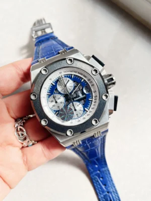 52fc11c7-e3f9-4470-b178-c55c6b0d9120 Royal Oak Offshore Rubens Barrichello Ii 26078PO Blue Dial Blue leather Strap
