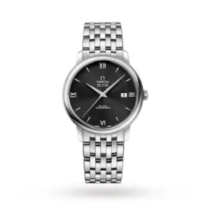 Omega De Ville Prestige O42410402001001 with a black two-zone dial, 39.5 mm stainless steel case, and stainless steel bracelet.