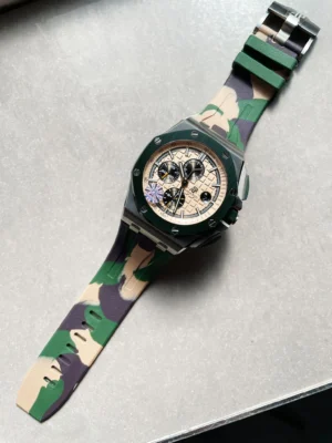 64f1b0b8-40e5-489f-bad8-b297959ab07c Royal Oak Offshore Chronograph “CAMO” 26400SO Beige colored textured dial Camouflage rubber strap