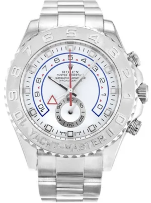 72-3 Rolex Yacht-Master II 116689 Super Clone featuring a 44mm White Gold case, White Dial, Oyster bracelet, sapphire crystal, and automatic movement.